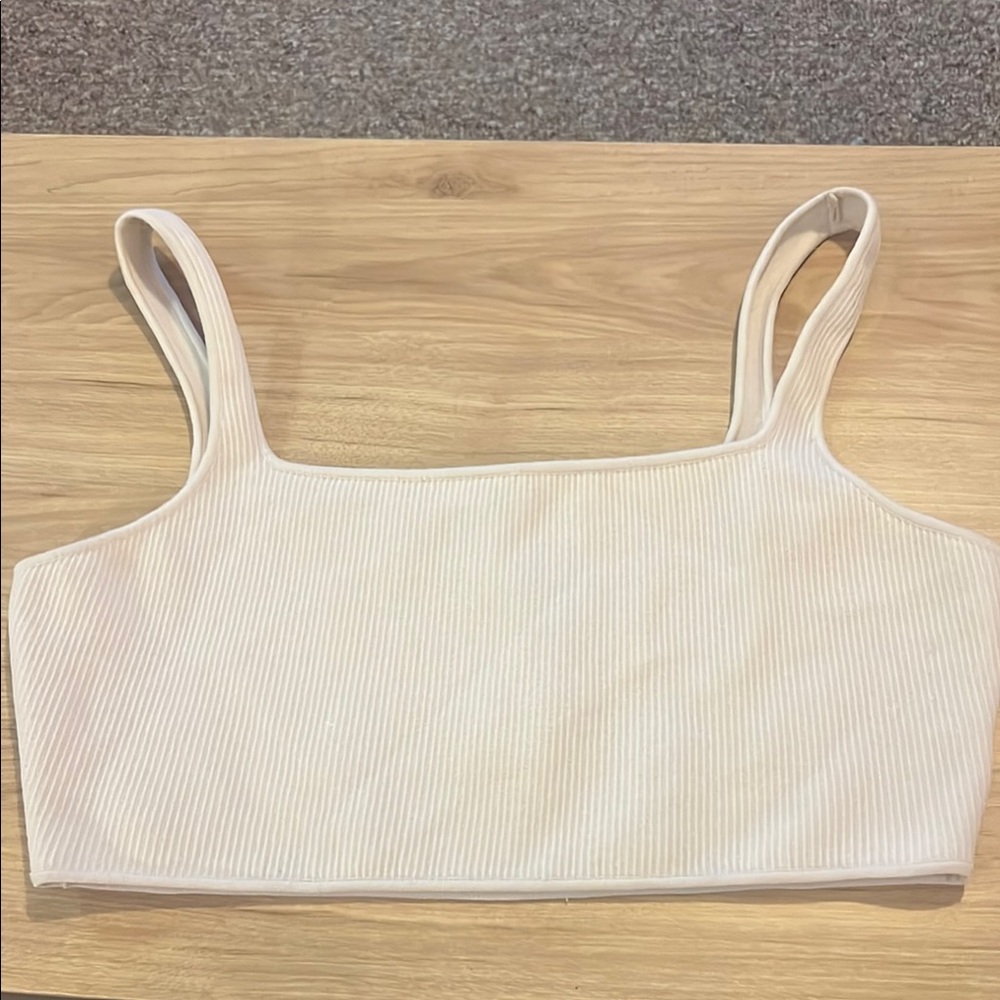 Kendall & Kylie Cream Ribbed Crop Top